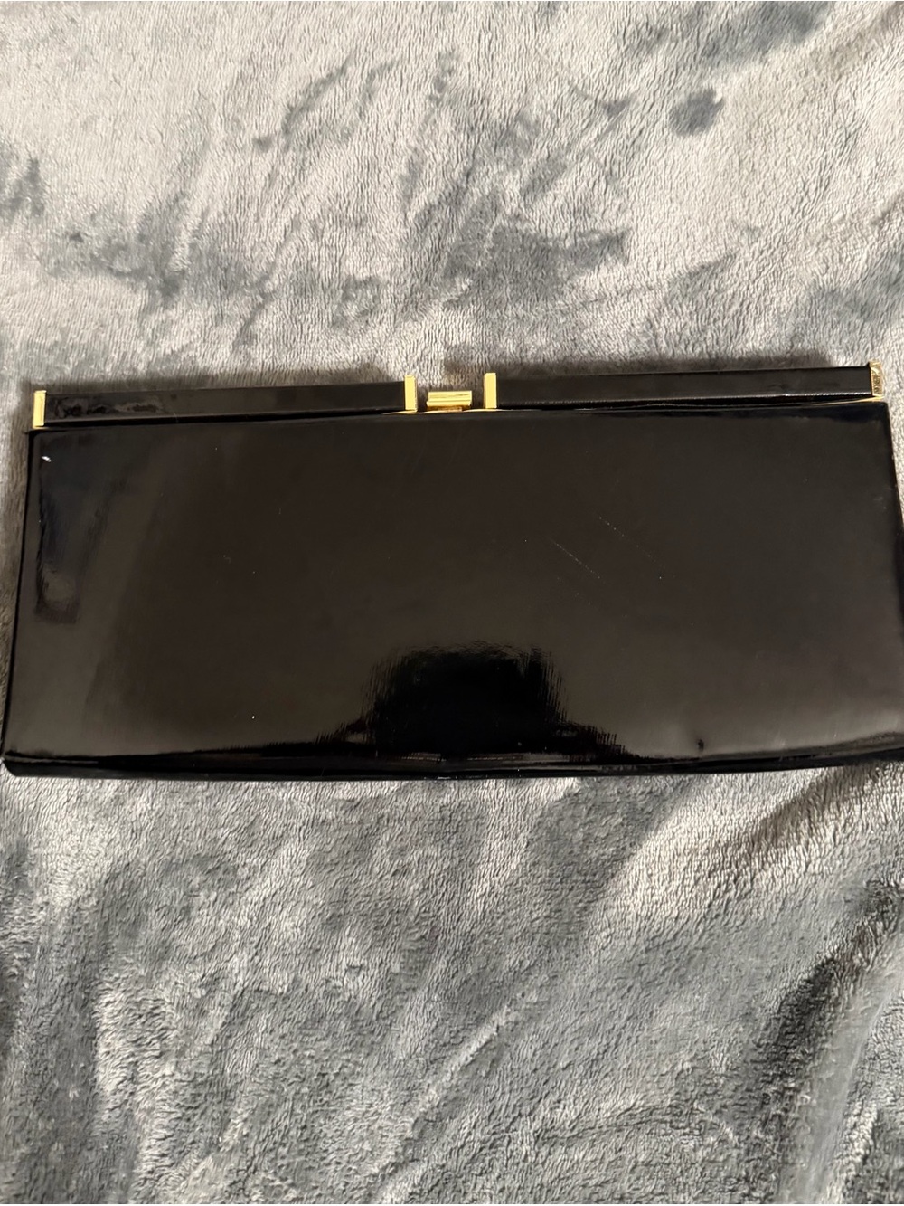Black Patent Leather Evening Clutch with Gold Trim